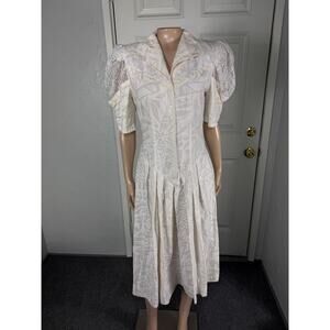 Vintage 80s 90s Womens Dress Floral Lace Milanzo 7/8 Country Western Party E4-24